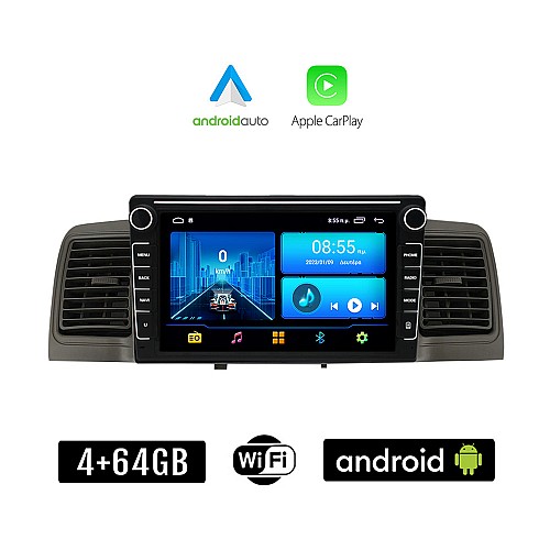 TOYOTA COROLLA (2000 - 2007) Android οθόνη αυτοκίνητου 4+64GB με GPS WI-FI με αεραγωγούς (ηχοσύστημα αφής 8" ιντσών 4GB CarPlay Android Auto Car Play Youtube Playstore MP3 USB Radio Bluetooth Mirrorlink εργοστασιακή, Navi, 4x60W)