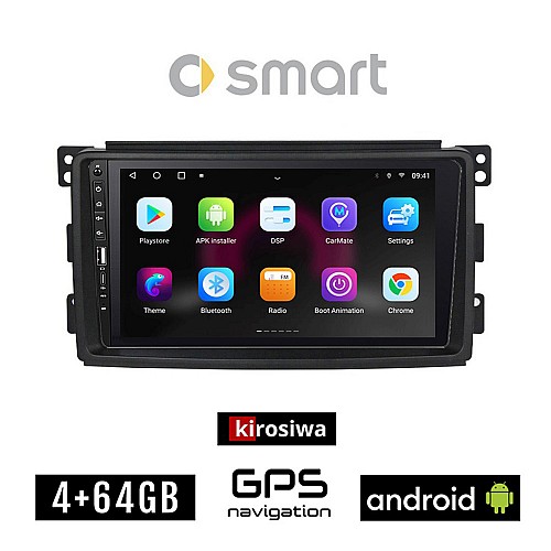 SMART FORFOUR (2004-2007) Android οθόνη αυτοκίνητου 4GB με GPS WI-FI (ηχοσύστημα αφής 9" ιντσών OEM Youtube Playstore MP3 USB Bluetooth Mirrorlink fortwo 4x60W Radio)