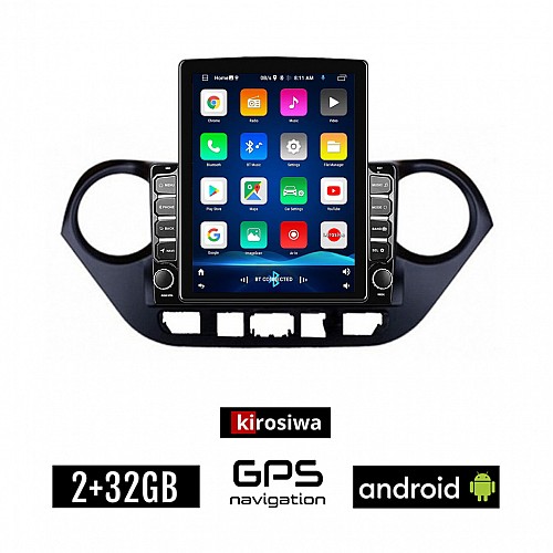 KIROSIWA HYUNDAI i10 (μετά το 2014) Android οθόνη αυτοκίνητου 2GB με GPS WI-FI (ηχοσύστημα αφής 9.7" ιντσών OEM Youtube Playstore MP3 USB Radio Bluetooth Mirrorlink εργοστασιακή, 4x60W, AUX)