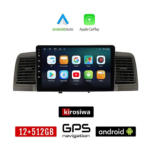 KIROSIWA TOYOTA COROLLA (2000 - 2007) Android οθόνη αυτοκίνητου 12GB + 512GB με GPS WI-FI με αεραγωγούς (ηχοσύστημα αφής 9" ιντσών Android Auto Apple Carplay Youtube Playstore MP3 USB Radio Bluetooth Mirrorlink εργοστασιακή AUX 4x60W)