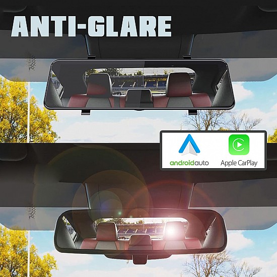 Καθρέφτης αυτοκινήτου με  ασύρματο Apple CarPlay και Android Auto, οθόνη αφής 11 ιντσών, Bluetooth και δύο κάμερες (Google Maps Youtube DVR wireless camera οπισθοπορείας microSD καταγραφικό σύστημα καθρέπτης usb HD MP5 video)