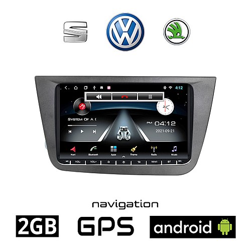 SEAT TOLEDO (2004-2009) Android 2GB οθόνη αυτοκίνητου 9" ιντσών με GPS WI-FI (ηχοσύστημα αφής OEM Android Auto Apple Carplay Youtube Playstore MP3 USB Radio Bluetooth Mirrorlink εργοστασιακή, 4x60W, AUX, ασημί)