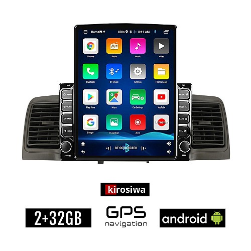 KIROSIWA TOYOTA COROLLA (2000 - 2007) Android οθόνη αυτοκίνητου 2GB με GPS WI-FI με αεραγωγούς (ηχοσύστημα αφής 9.7" ιντσών Youtube Playstore MP3 USB Radio Bluetooth Mirrorlink εργοστασιακή, AUX, 4x60W)