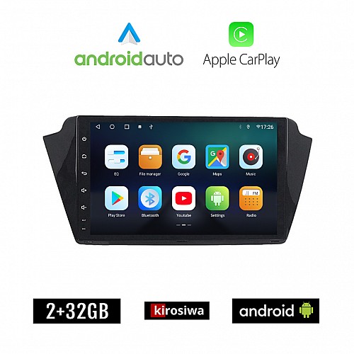 KIROSIWA SKODA FABIA (μετά το 2015)  Android οθόνη αυτοκίνητου 2GB με GPS WI-FI (ηχοσύστημα αφής 9" ιντσών OEM Android Auto Apple Carplay Youtube Playstore MP3 USB Radio Bluetooth Mirrorlink εργοστασιακή, 4x60W, AUX)