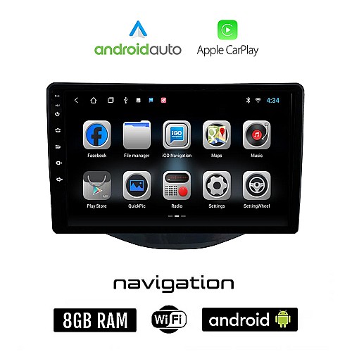 CITROEN C1 (μετά το 2014) Android οθόνη αυτοκίνητου 8GB + 128GB με GPS WI-FI (ηχοσύστημα αφής 9" ιντσών OEM Android Auto Apple Carplay Youtube Playstore MP3 USB Radio Bluetooth Mirrorlink εργοστασιακή, 4x60W)