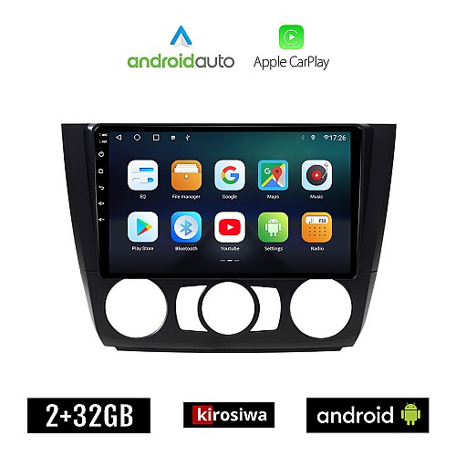 KIROSIWA BMW E81 (E82, E87, E88) 2004 - 2013 Android οθόνη αυτοκίνητου 2GB με GPS WI-FI (E81, E82, E87, E88 ηχοσύστημα αφής 9" ιντσών OEM Android Auto Apple Carplay Youtube Playstore MP3 USB Radio Bluetooth Mirrorlink εργοστασιακή, 4x60W)