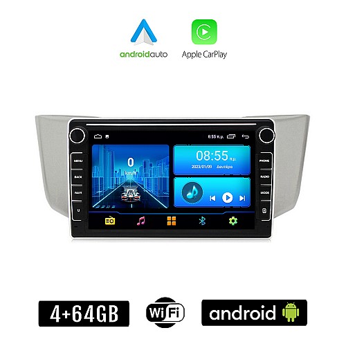 LEXUS RX 300 - 400 (2003 - 2008) Android οθόνη αυτοκίνητου 4+64GB με GPS WI-FI (ηχοσύστημα αφής 8" ιντσών 4GB CarPlay Android Auto Car Play Youtube Playstore MP3 USB Radio Bluetooth Mirrorlink εργοστασιακή, 4x60W, Navi)