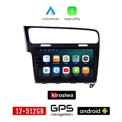 KIROSIWA VOLKSWAGEN VW GOLF 7 (μετά το 2013) Android οθόνη αυτοκίνητου 12GB + 512GB με GPS WI-FI (ηχοσύστημα αφής 10" ιντσών OEM Android Auto Apple Carplay Youtube Playstore MP3 USB Radio Bluetooth Mirrorlink, 4x60W, μαύρο)