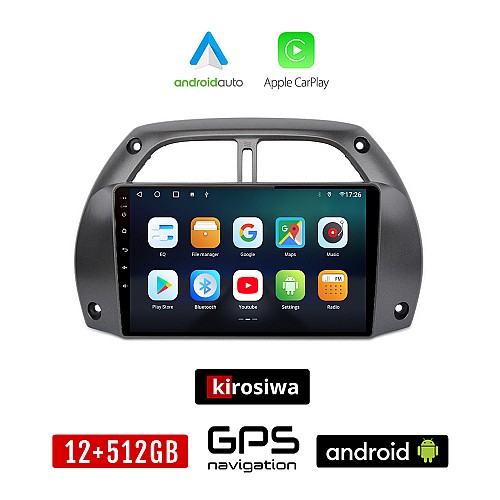 KIROSIWA TOYOTA RAV 4 (2000-2006) Android οθόνη αυτοκίνητου 12GB + 512GB με GPS WI-FI (ηχοσύστημα αφής 9" ιντσών OEM Android Auto Apple Carplay Youtube Playstore MP3 USB Radio Bluetooth Mirrorlink εργοστασιακή, 4x60W, AUX)