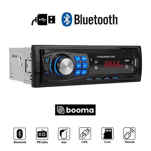 Radio USB με Bluetooth MP3 μικρόφωνο (1-DIN OEM universal ηχοσύστημα ραδιόφωνο αυτοκινήτου 1DIN radioUSB ράδιο SD Card microSD 4 x 60 Watt ανοιχτή ακρόαση 1 DIN 4x60W lcd ενισχυτής οθόνη) BOOMA-8013