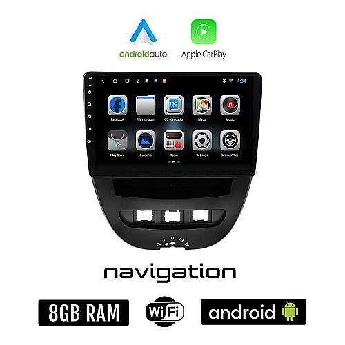 TOYOTA AYGO (2005 - 2014) Android οθόνη αυτοκίνητου 8GB + 128GB με GPS WI-FI (ηχοσύστημα αφής 10" ιντσών OEM Android Auto Apple Carplay Youtube Playstore MP3 USB Radio Bluetooth Mirrorlink εργοστασιακή 4x60W spotify)