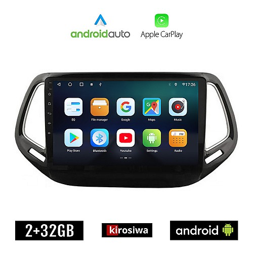 KIROSIWA JEEP COMPASS (μετά το 2017) Android οθόνη αυτοκίνητου 2GB με GPS WI-FI (ηχοσύστημα αφής 10" ιντσών OEM Android Auto Apple Carplay Youtube Playstore MP3 USB Radio Bluetooth Mirrorlink εργοστασιακή, 4x60W, AUX)
