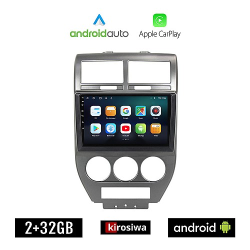 KIROSIWA JEEP COMPASS 2009-2016 Android οθόνη αυτοκίνητου 2GB με GPS WI-FI (ηχοσύστημα αφής 10" ιντσών OEM Android Auto Apple Carplay Youtube Playstore MP3 USB Radio Bluetooth Mirrorlink 4x60W εργοστασιακού τύπου)