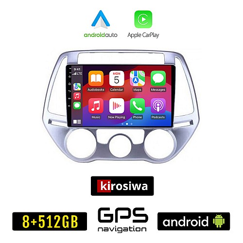 KIROSIWA HYUNDAI i20 (2008 - 2013) *με χειροκινητο κλιματισμό Android οθόνη αυτοκίνητου 8GB + 256GB με GPS WI-FI (ηχοσύστημα αφής 9" ιντσών OEM Android Auto Apple Carplay Youtube Playstore MP3 USB Bluetooth εργοστασιακή, 4x60W)