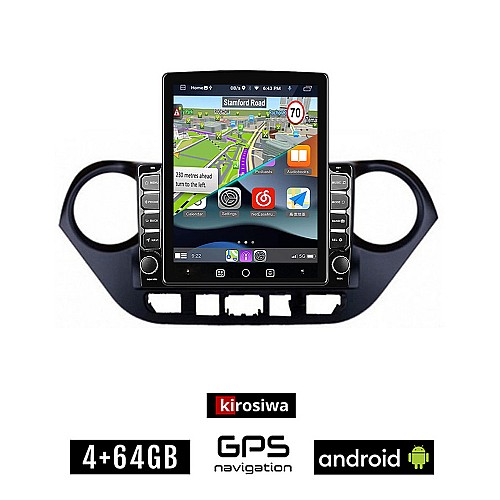 KIROSIWA HYUNDAI i10 (μετά το 2014) Android οθόνη αυτοκίνητου 4GB με GPS WI-FI (ηχοσύστημα αφής 9.7" ιντσών OEM Youtube Playstore MP3 USB Radio 4+64GB Bluetooth Mirrorlink εργοστασιακή, 4x60W, AUX)