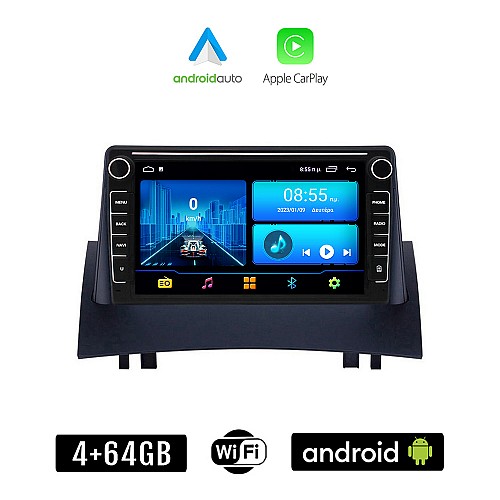 RENAULT MEGANE 2 (2002-2008) Android οθόνη αυτοκίνητου 4+64GB με GPS WI-FI (ηχοσύστημα αφής 8" ιντσών 4GB CarPlay Android Auto Car Play Youtube Playstore MP3 USB Radio Bluetooth Mirrorlink εργοστασιακή, 4x60W, Navi)