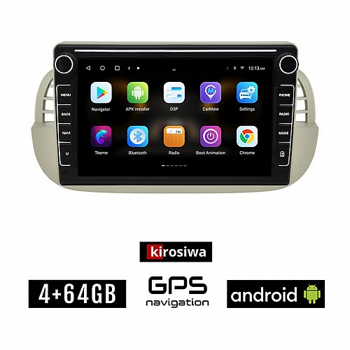 FIAT 500 (2008 - 2015) Android οθόνη αυτοκίνητου 4GB με GPS WI-FI (ηχοσύστημα αφής 8" ιντσών OEM Youtube Playstore MP3 USB Radio Bluetooth Mirrorlink εργοστασιακή, 4x60W, Navi, άσπρη)