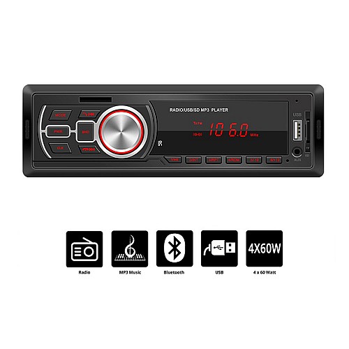 Radio USB με Bluetooth MP3 μικρόφωνο (1-DIN OEM universal ηχοσύστημα ραδιόφωνο αυτοκινήτου 1DIN radioUSB ράδιο SD Card microSD 4 x 60 Watt ανοιχτή ακρόαση 1 DIN 4x60W lcd ενισχυτής οθόνη) BOOMA-8942