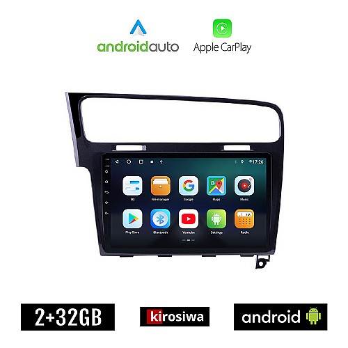 KIROSIWA VOLKSWAGEN VW GOLF 7 (μετά το 2013) Android οθόνη αυτοκίνητου 2GB με GPS WI-FI (ηχοσύστημα αφής 10" ιντσών OEM Android Auto Apple Carplay Youtube Playstore MP3 USB Radio Bluetooth Mirrorlink, 4x60W, μαύρο)