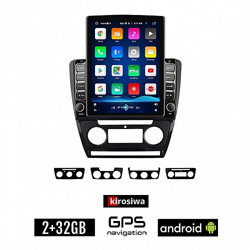 KIROSIWA SKODA OCTAVIA 5 (2005 - 2012) Android οθόνη αυτοκίνητου 2GB με GPS WI-FI (Mk2 ηχοσύστημα αφής 9.7" ιντσών OEM Youtube Playstore MP3 USB Radio Bluetooth Mirrorlink εργοστασιακή, 4x60W, μαύρο)