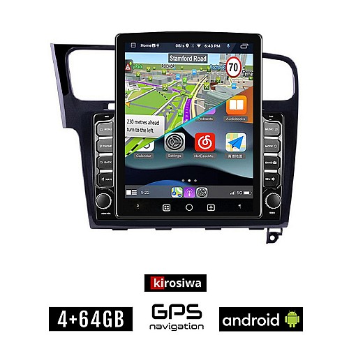 KIROSIWA VOLKSWAGEN VW GOLF 7 (μετά το 2013) Android οθόνη αυτοκίνητου 4GB με GPS WI-FI (ηχοσύστημα αφής 9.7" ιντσών OEM Youtube Playstore MP3 USB Radio 4+64GB Bluetooth Mirrorlink, 4x60W, μαύρο)