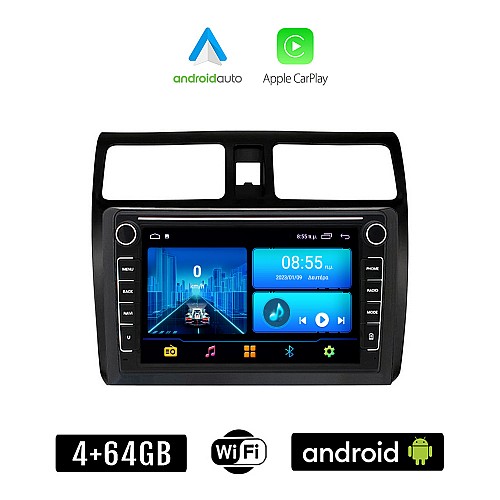 SUZUKI SWIFT (2005 - 2011) Android οθόνη αυτοκίνητου 4+64GB με GPS WI-FI (ηχοσύστημα αφής 8" ιντσών 4GB CarPlay Android Auto Car Play Youtube Playstore MP3 USB Radio Bluetooth Mirrorlink εργοστασιακή, 4x60W)