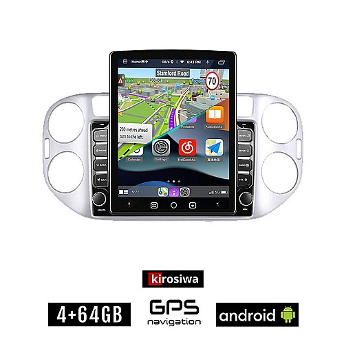 KIROSIWA Volkswagen VW TIGUAN (2009 - 2016) Android οθόνη αυτοκίνητου 4GB με GPS WI-FI (ηχοσύστημα αφής 9.7" ιντσών OEM Youtube Playstore MP3 USB Radio 4+64GB Bluetooth, Εργοστασιακή, 4x60W Mirrorlink AUX)
