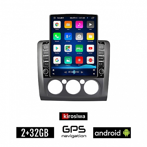 KIROSIWA FORD FOCUS (2005 - 2011) *Με χειροκίνητο κλιματισμό Android οθόνη αυτοκίνητου 2GB με GPS WI-FI (ηχοσύστημα αφής 9.7" ιντσών Youtube Playstore MP3 USB Radio Bluetooth εργοστασιακή 4x60W grey, γκρί)