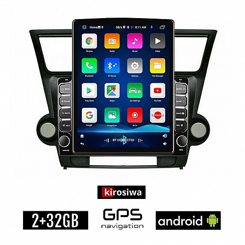KIROSIWA TOYOTA HIGHLANDER 2008-2015 Android οθόνη αυτοκίνητου 2GB με GPS WI-FI (ηχοσύστημα αφής 9.7" ιντσών OEM Youtube Playstore MP3 USB Radio Bluetooth Mirrorlink εργοστασιακή, 4x60W)
