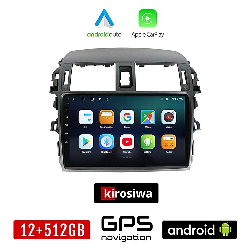 KIROSIWA TOYOTA COROLLA (2006 - 2012) Android οθόνη αυτοκίνητου 12GB + 512GB με GPS WI-FI ( TOYOTA ηχοσύστημα αφής 9" ιντσών OEM Android Auto Apple Carplay Youtube Playstore MP3 USB Radio Bluetooth Mirrorlink  εργοστασιακή, 4x60W, AUX)