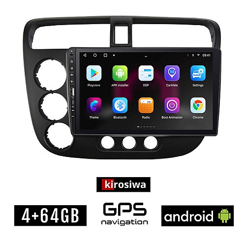 HONDA CIVIC 4D (2001 - 2006) Android οθόνη αυτοκίνητου 4GB με GPS WI-FI (ηχοσύστημα αφής 9" ιντσών OEM Youtube Playstore MP3 USB Radio Bluetooth Mirrorlink εργοστασιακή, 4x60W, Navi)