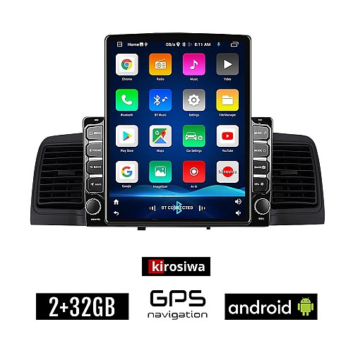 KIROSIWA TOYOTA COROLLA (2000 - 2007) Android οθόνη αυτοκίνητου 2GB με GPS WI-FI με αεραγωγούς (ηχοσύστημα αφής 9.7" ιντσών Youtube Playstore MP3 USB Radio Bluetooth Mirrorlink εργοστασιακή, AUX, 4x60W μαύρο)