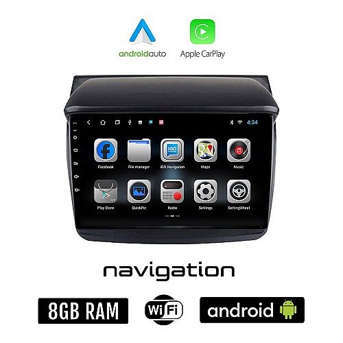 MITSUBISHI L200 (2006-2015) Android οθόνη αυτοκίνητου 8GB + 128GB με GPS WI-FI (ηχοσύστημα αφής 9" ιντσών OEM Android Auto Apple Carplay Youtube Playstore MP3 USB Radio Bluetooth Mirrorlink εργοστασιακή, 4x60W)
