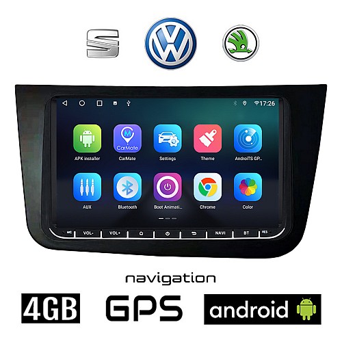 SEAT TOLEDO (2004-2009) Android 4GB οθόνη αυτοκίνητου με GPS WI-FI (ηχοσύστημα αφής 9" ιντσών OEM Youtube Playstore Apple Carplay Android Auto MP3 USB Radio Bluetooth Mirrorlink εργοστασιακή, 4x60W, μαύρο)