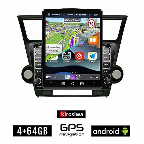 KIROSIWA TOYOTA HIGHLANDER 2008-2015 Android οθόνη αυτοκίνητου 4GB με GPS WI-FI (ηχοσύστημα αφής 9.7" ιντσών OEM Youtube Playstore MP3 USB Radio 4+64GB Bluetooth Mirrorlink εργοστασιακή, 4x60W)