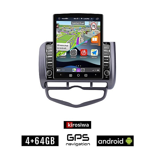 KIROSIWA HONDA JAZZ (2002-2008) CLIMA Android οθόνη αυτοκίνητου 4GB με GPS WI-FI (ηχοσύστημα αφής 9.7" ιντσών OEM Youtube Playstore MP3 USB Radio 4+64GB Bluetooth Mirrorlink εργοστασιακή, 4x60W, AUX)