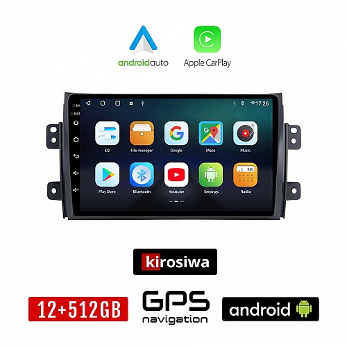 KIROSIWA SUZUKI SX4 (2005-2013) Android οθόνη αυτοκίνητου 12GB + 512GB με GPS WI-FI (ηχοσύστημα αφής 9" ιντσών OEM Android Auto Apple Carplay Youtube Playstore MP3 USB Radio Bluetooth Mirrorlink εργοστασιακή, AUX, 4x60W)