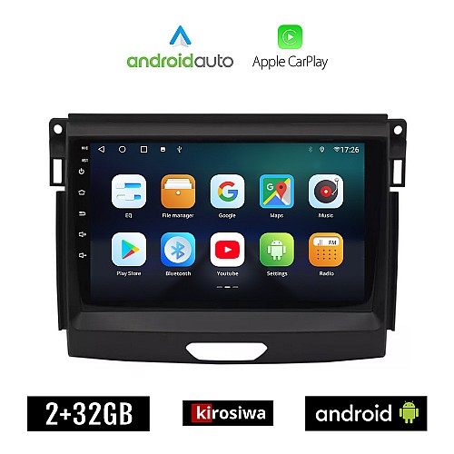 KIROSIWA FORD RANGER μετά το 2018 Android οθόνη αυτοκίνητου 2GB με GPS WI-FI (ηχοσύστημα αφής 9" ιντσών OEM Android Auto Apple Carplay Youtube Playstore MP3 USB Radio Bluetooth Mirrorlink εργοστασιακή, 4x60W, AUX)