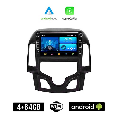 HYUNDAI i30 (2007 - 2012) Android οθόνη αυτοκίνητου 4+64GB με GPS WI-FI (ηχοσύστημα αφής 8" ιντσών 4GB CarPlay Android Auto Car Play Youtube Playstore MP3 USB Radio Bluetooth Mirrorlink εργοστασιακή, 4x60W, Navi)
