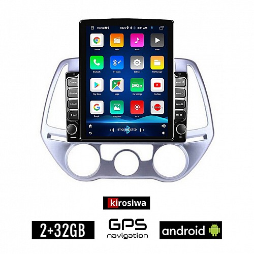 KIROSIWA HYUNDAI i20 (2008 - 2013) *με χειροκινητο κλιματισμό Android οθόνη αυτοκίνητου 2GB με GPS WI-FI (ηχοσύστημα αφής 9.7" ιντσών OEM Youtube Playstore MP3 USB Radio Bluetooth εργοστασιακή, 4x60W)