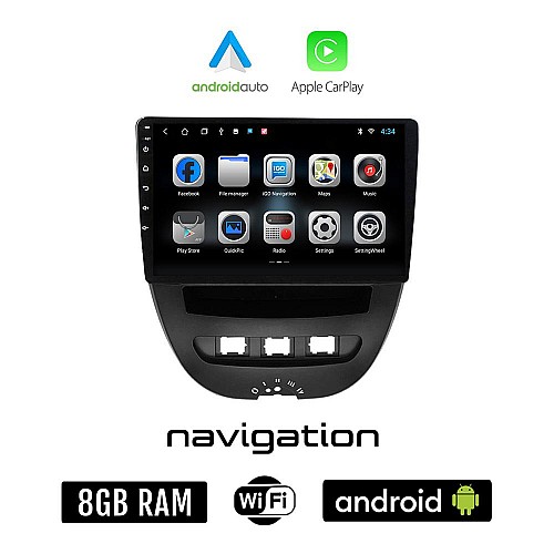 CITROEN C1 (2005 - 2014) Android οθόνη αυτοκίνητου 8GB + 128GB με GPS WI-FI (ηχοσύστημα αφής 10" ιντσών OEM Android Auto Apple Carplay Youtube Playstore MP3 USB Radio Bluetooth Mirrorlink εργοστασιακή, 4x60W)