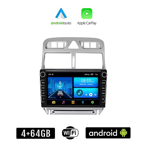 PEUGEOT 307 (2002-2013) Android οθόνη αυτοκίνητου 4+64GB με GPS WI-FI (ηχοσύστημα αφής 8" ιντσών 4GB CarPlay Android Auto Car Play Youtube Playstore MP3 USB Radio Bluetooth Mirrorlink εργοστασιακή, 4x60W, Navi)