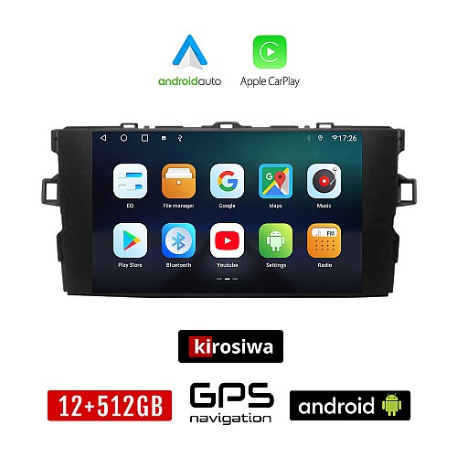KIROSIWA TOYOTA AURIS (2007-2012) Android οθόνη αυτοκίνητου 12GB + 512GB με GPS WI-FI (ηχοσύστημα αφής 7" ιντσών OEM Android Auto Apple Carplay Youtube Playstore MP3 USB Radio Bluetooth Mirrorlink εργοστασιακή, AUX, 4x60W)