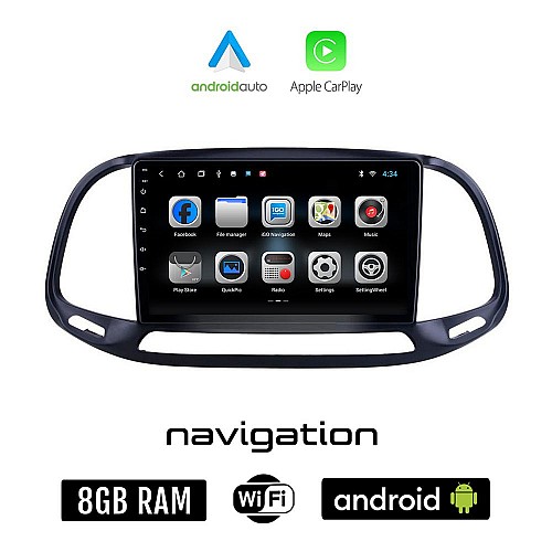 FIAT DOBLO (μετά το 2015) Android οθόνη αυτοκίνητου 8GB + 128GB με GPS WI-FI (ηχοσύστημα αφής 9" ιντσών OEM Android Auto Apple Carplay Youtube Playstore MP3 USB Radio Bluetooth Mirrorlink εργοστασιακή, 4x60W)