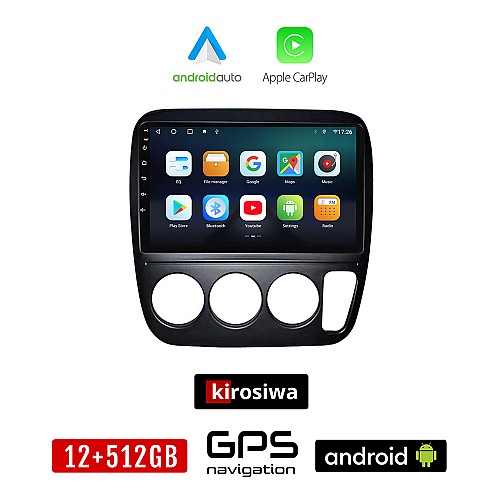 KIROSIWA HONDA CRV (1996-2006) A/C Android οθόνη αυτοκίνητου 12GB + 512GB με GPS WI-FI (ηχοσύστημα αφής 9" ιντσών OEM Android Auto Apple Carplay Youtube Playstore MP3 USB Radio Bluetooth Mirrorlink εργοστασιακή, 4x60W, AUX)