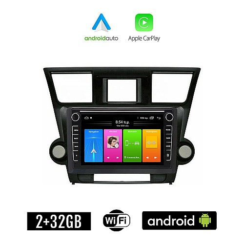 TOYOTA HIGHLANDER 2008-2015 Android οθόνη αυτοκίνητου 2GB με GPS WI-FI (ηχοσύστημα αφής 8" ιντσών Apple CarPlay Android Auto Car Play Youtube Playstore MP3 USB Radio Bluetooth Mirrorlink εργοστασιακή, 4x60W)