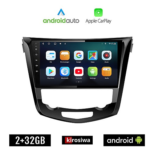 KIROSIWA NISSAN QASHQAI (μετά το 2014) Android οθόνη αυτοκίνητου 2GB με GPS WI-FI (ηχοσύστημα αφής 10" ιντσών OEM Android Auto Apple Carplay Youtube Playstore MP3 USB Radio Bluetooth Mirrorlink εργοστασιακή, 4x60W, AUX)
