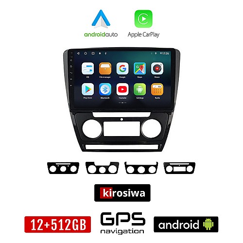 KIROSIWA SKODA OCTAVIA 5 (2005 - 2012) Android οθόνη αυτοκίνητου 12GB + 512GB με GPS WI-FI (Mk2 ηχοσύστημα αφής 10" ιντσών OEM Android Auto Apple Carplay Youtube Playstore MP3 USB Radio Bluetooth Mirrorlink εργοστασιακή, 4x60W, μαύρο)
