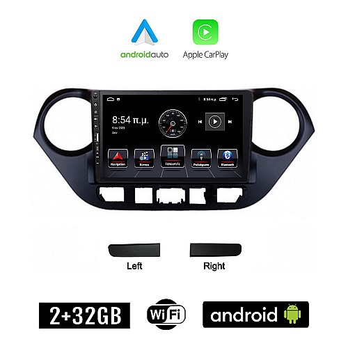 HYUNDAI i10 (μετά το 2014) Android οθόνη αυτοκίνητου 2+32GB με GPS WI-FI (ηχοσύστημα αφής 9" ιντσών Apple CarPlay Android Auto 2GB Car Play Youtube Playstore MP3 USB Radio Bluetooth Mirrorlink εργοστασιακή, 4x60W, Navi)