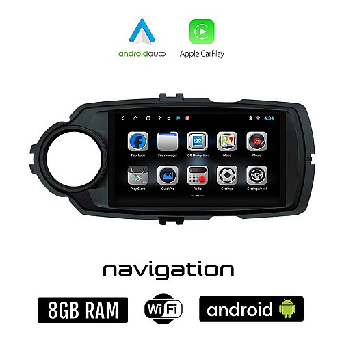 TOYOTA YARIS (2011 - 2020) Android οθόνη αυτοκίνητου 8GB + 128GB με GPS WI-FI (ηχοσύστημα αφής 9" ιντσών OEM Android Auto Apple Carplay Youtube Playstore MP3 USB Radio Bluetooth Mirrorlink εργοστασιακή, μαύρο 4 x 60W)